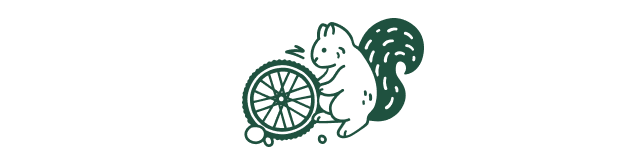 Illustration of a squirrel spinning a bicycle wheel